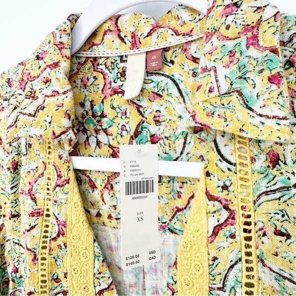 NWT Pilcro by Anthropologie Pintuck Peasant Blouse Yellow Floral Print XS - Picture 5 of 9